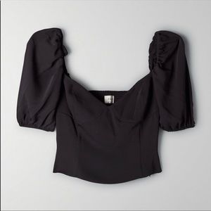 Aritzia Wilfred Black Novella Cap Sleeve Blouse